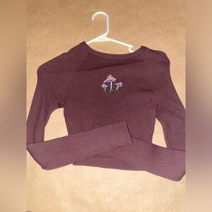 Garage brown long sleeve crop top
